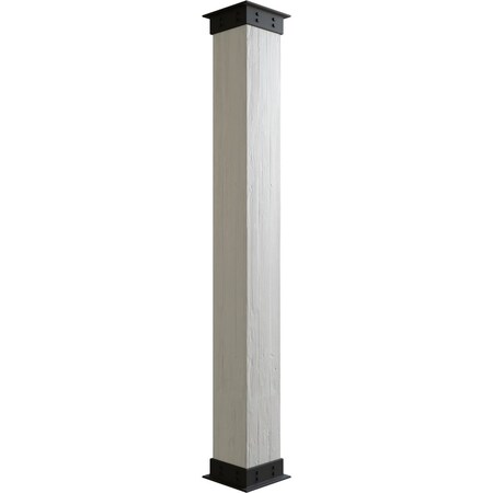 Sand Blasted Faux Wood Non-Tapered Square Column Wrap W/ Faux Iron Capital & Base, 18W X 5'H